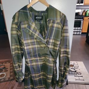 Avenue plaid light weight rain coat with belt